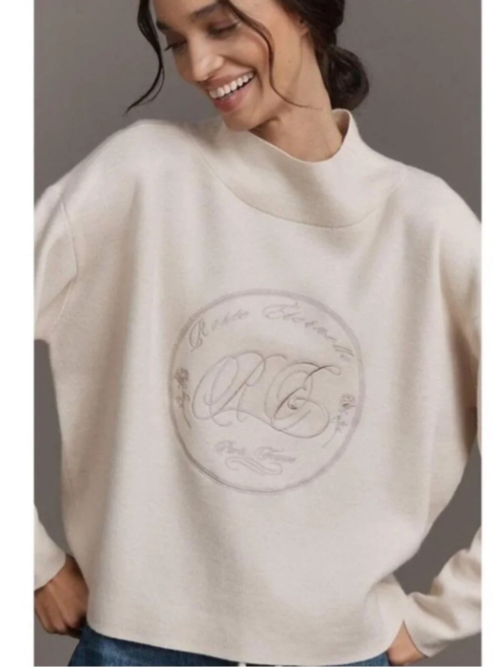 Anthro Maeve Carys Cream Crewneck Sweater